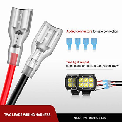 Nilight LED Light Bar Wiring Harness Kit Motorcycle Handlebar Push Button Switch 16AWG 2 Leads 12V On Off for ATV UTV Driving Lights 7/8inch - color: Wiring Harness Motorcycle