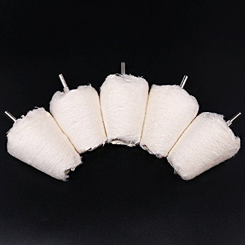 Swpeet 5 Pcs Cone-Shaped White Flannelette Polishing Wheel Grinding Head with 1/4" Handle for Metal Aluminum/Stainless Steel/Chrome/Jewelry/Wood/Plastic/Ceramic/Glass