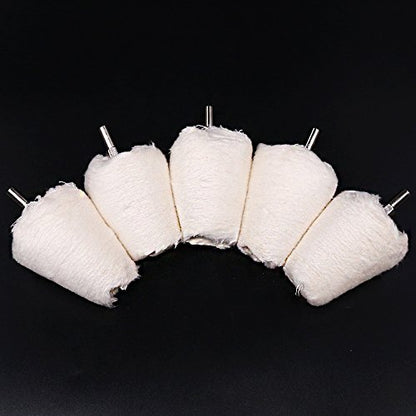 Swpeet 5 Pcs Cone-Shaped White Flannelette Polishing Wheel Grinding Head with 1/4" Handle for Metal Aluminum/Stainless Steel/Chrome/Jewelry/Wood/Plastic/Ceramic/Glass