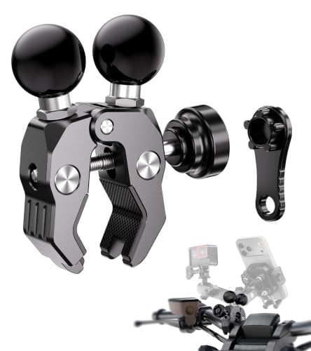 LOKTENWO Anti-Theft Dual Double 1" Ball Tough-Claw Mount, Aluminum Handlebar Clamp Fits 0.5"-1.75" Bars, Compatible with RAM B Size Socket Arm, Dual Device Motorcycle ATV GPS Camera Holder Base