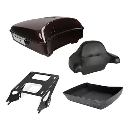 TCT-MOTORPARTS Chopped Tour Luggage Trunk w/Wrap-Around Backrest Pad + Black Two-Up Tour Mounting Rack Fit For Harley Street Glide Special 2018 Twisted Cherry - color: Twisted Cherry Chopped Tour Pack #4