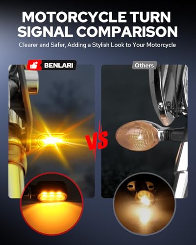 Benlari 2Pcs Motorcycle Mini Led Turn Signals with Running Lights, Front & Rear Turn Signal Brake Light 12V Fit for Harley Honda Suziki Yamaha Kawasaki (Smoke) - color: Smoke