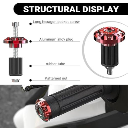 2 PCS Motorcycle Bar End Plug, 7/8" Alloy Handlebar Grip End Caps, Universal Handlebar Plug Replacement, for Most Dirt Bikes, Mountain Bike, Electric Bike (Red) - color: Red