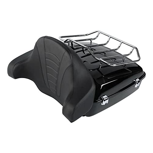 TCMT Chopped Motorcycle Trunk Box Backrest Mounting Luggage Rack Fit For Harley Touring 1997-2008 Road King Road Street Electra Glide Pack - color: Set B3 Chrome Latches#Black Rack