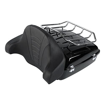 TCMT Chopped Motorcycle Trunk Box Backrest Mounting Luggage Rack Fit For Harley Touring 1997-2008 Road King Road Street Electra Glide Pack - color: Set B3 Chrome Latches#Black Rack