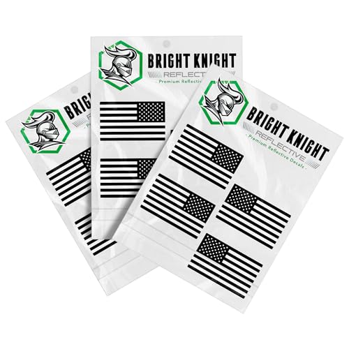 Bright Knight Reflective American Flag Car Stickers, 2" x 1", 12pcs Black US American Flag Decals for Trucks, Vehicles, Motorcycles, Windows & Hard Hats - Patriotic USA Vinyl Bumper Stickers for Cars - color: Black, size: 2" x 1" (Mirrored, 6 Pairs)