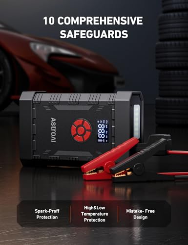 AstroAl A30 Jump Starter with Air Compressor, 4000A &150PSI Portable Car Battery Jump Starter (10.0 Gas/8.0LDiesel) with Tire Inflator, 12V Battery Charger, 18W Quick Charge, Jumper Cables, Lights - color: A30-Red