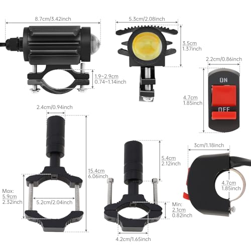 Windance 2PCS Motorcycle LED Headlight,4 Modes Hi/Lo Beam Yellow White 6500K waterproof Aux Spotlight for Tractor Truck/ATV UTV SUV/Boat 9V-85V (Black2pcs+Bracket) - style: Black2pcs+Bracket