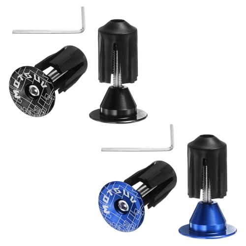HARFINGTON 2Pair Bike Handlebar End Plugs Aluminum Bar End Caps 16-21mm Adjustment Expanding Locking with Tool for MTB Road BMX Fixed Gear Bike, Blue Black - color: Blue Black