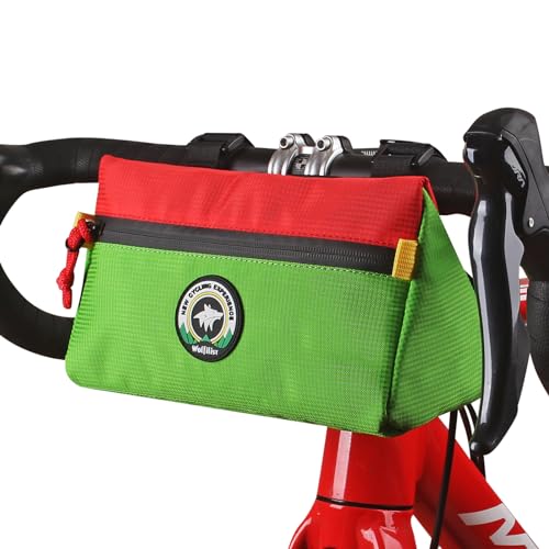 Bike Handlebar Bag, Bicycle Front Bag, Kids Handle Bar Bag, Storage Bag with Shoulder Strap for Men Women Kids Outdoor Road MTB Cycling - color: Green+Red, size: Large