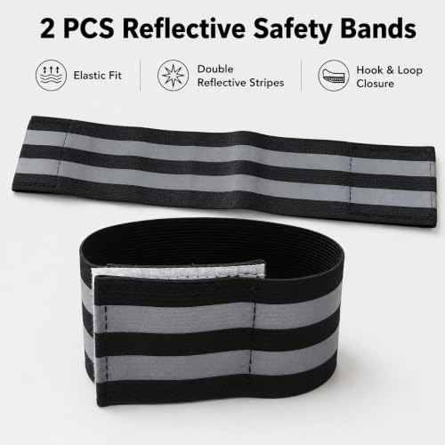 2 PCS Ultra-Reflective Arm Bands Leg Straps for Cycling Adjustable Elastic Safety Wristband for Running Jogging Motorcycle Night Visibility Gear Unisex Black
