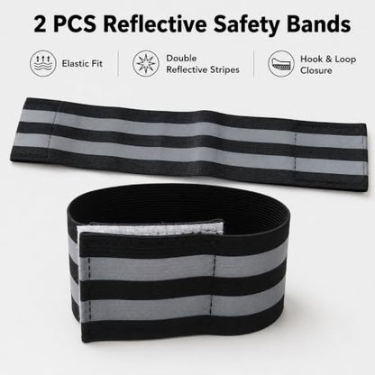 2 PCS Ultra-Reflective Arm Bands Leg Straps for Cycling Adjustable Elastic Safety Wristband for Running Jogging Motorcycle Night Visibility Gear Unisex Black