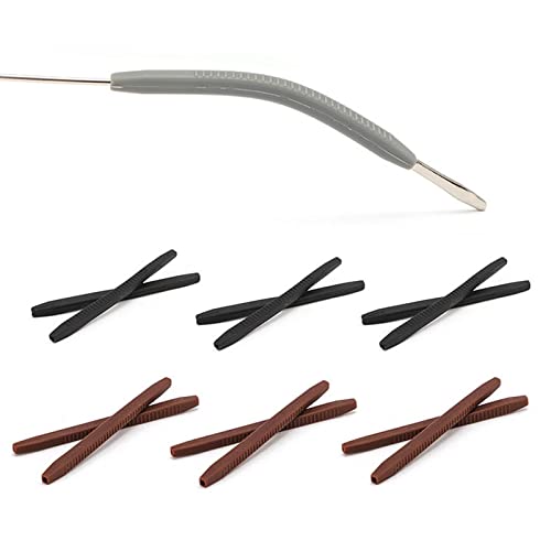 Silicone Glasses End Tip Grips, Anti-Slip Eyeglass Ear Sock Pieces Tube Sleeve, Silicone Elastic Comfort Eyeglasses Retainer For Thin Temples(6 Pairs,Black&Brown) - color: Black&brown