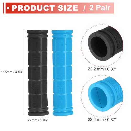 2 Pair Soft Rubber Handlebar Grips, Bicycle Handlebar Grips Bike Handle Bar Wrap Non-Slip 4.5 Inch - Fitting for Mountain Bikes/Road Bicycles/Scooter - color: Black/Light Blue