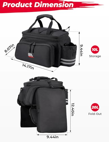 KEMIMOTO Bike Rear Rack Bag Bicycle Trunk Bag Expandable 10-20L Capacity Water Resistant Multifunctional Bicycle Pannier with Rain Cover Bike Saddle Bag for Rear Rack Shopping Commuter Cycling Trip - style: Classic
