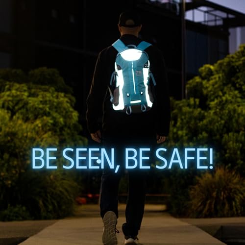 Reflective Motorcycle Backpack – Hi Viz EDC Commuter Bag for Riders, Night Travel, and Daily Use with Helmet Holder, Laptop Compartment, Ventilated Back, Urban Gear (light blue backpack) - color: Light Blue