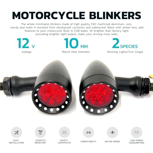 Rich Choices Red CNC Motorcycle Bullet LED Turn Signal Light Blinker Indicator Front Rear Tail Light Compatible with Honda Harley Yamaha Suzuki Chopper - color: Red light
