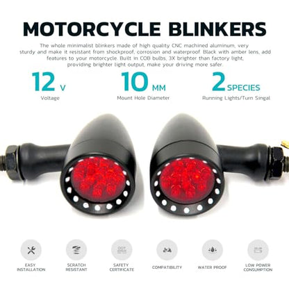 Rich Choices Red CNC Motorcycle Bullet LED Turn Signal Light Blinker Indicator Front Rear Tail Light Compatible with Honda Harley Yamaha Suzuki Chopper - color: Red light
