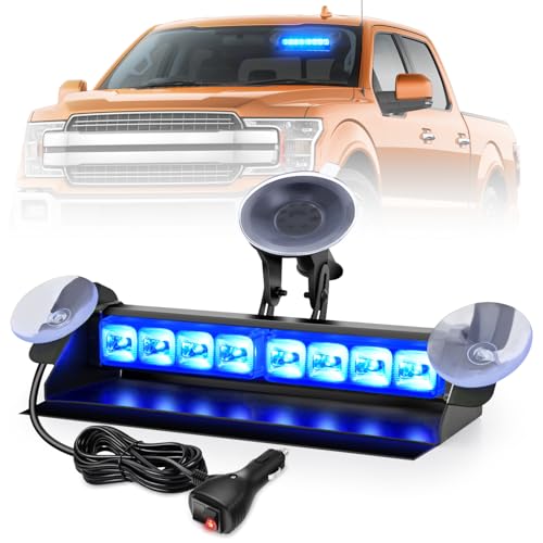 Nilight 8LED Blue Traffic Advisor Strobe Light Bar with Vacuum Suction Emergency Dash Warning Hazard Safety Flashing Lights Front/Rear Windshield Visor for Truck Police Plow Construction Vehicles - color: Blue, size: 8LED