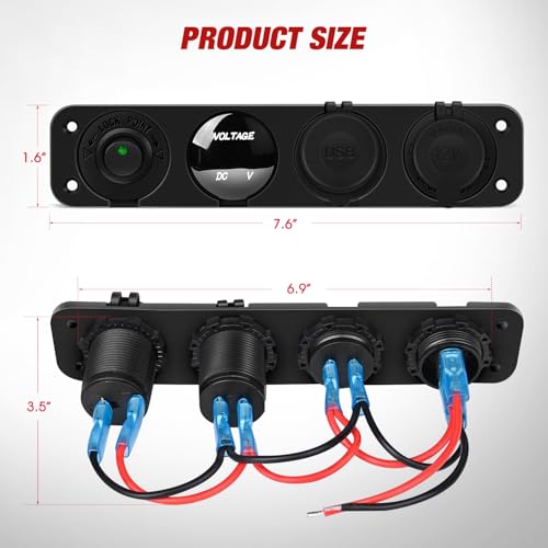 Nilight 4 in 1 ON Off Charger Panel Dual USB Power Outlet Green LED Voltmeter and Cigarette Lighter Outlet LED Lighted On-Off Rocker Toggle Switch for Truck Car Marine Boats RV - color: Green