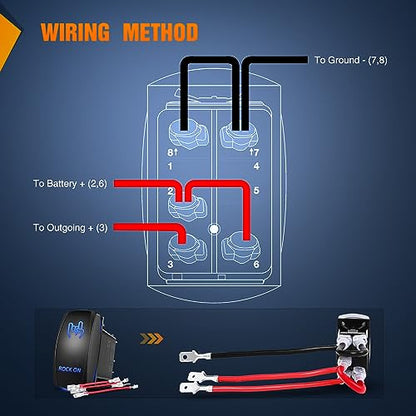 Nilight Rock On Rocker Switch Led Light Bar 5 Pin Laser ON/Off SPST switches 20A/12V 10A/24V Blue with Jumper Wires Set for Cars Trucks Boats ATVs UTVs RVs - size: ROCK ON
