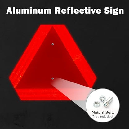 T&R Metal Slow Moving Vehicle Sign, Safety Triangle Sign - 14 x16 Inches - Reflective, UV Protected, Waterproof, Weatherproof and Fade Resistant Up to 7 Years Outdoor for Golf Cart Tractor UTV - color: RED - 1 Pack