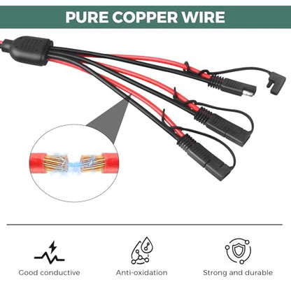 10AWG SAE Y Splitter Cable, 1 to 3 SAE Quick Disconnect Adapter | DC Power Automotive Extension Cord, Heavy Duty, 3-Way SAE Connector,For Car Motorcycle RV Solar Battery Connection - size: 10AWG 3Way Splitter