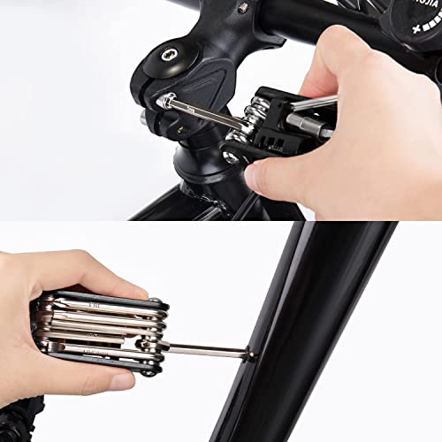 WOTOW Bike Repair Tool Kit & Bike Saddle Bag, 14 in 1 Bike Chain Tool Hex Key Wrench Maintain Accessories Multitool Set with Portable Under Seat Bag for Road Mountain Commuter Bicycle - style: 14 in 1 Multitool (With Patch)