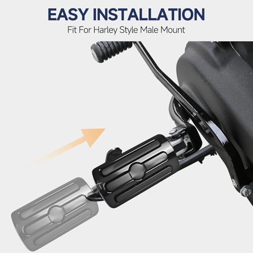 Motorcycle Foot Pegs, Passenger Foot Peg Male-Mount Aluminum Footrest Pedal Fit for Harley Street Glide Road King Road Electra Glide Sportster 883 1200 Dyna Softail （Black) - color: 2#Black