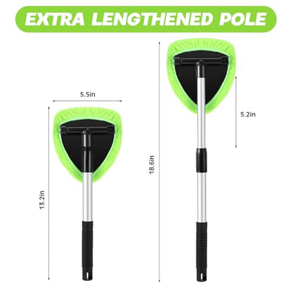 Potchen 8 Pcs Car Windshield Cleaner Tool Kit with Extendable Handle, Microfiber Towel Pads, Brush, Empty Spray Bottle for Auto Glass Wiper Suvs Rvs & Home Windows (Green) - color: Green