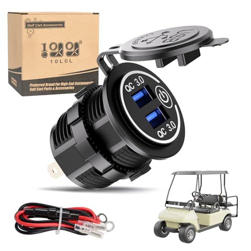 10L0L 12V USB Outlet Quick Charge 3.0 Dual USB Charger Socket with On/Off Switch & Blue LED, Waterproof Power Port for Golf Cart EZGO Club Car Yamaha UTV ATV Boat Truck Motorcycle - color: Dual USB