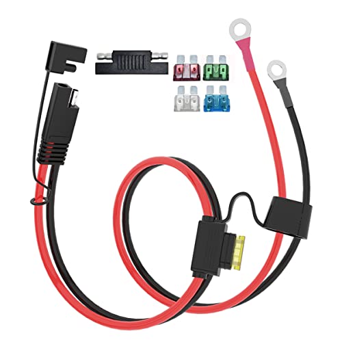 ELFCULB 2FT 10AWG SAE Battery Connectors Extension Cord Cable with 5 Fuse Compatible with Solar Generator Battery Charger,SAE to O Ring, for Solar Accessories - color: SAE to O Ring Terminal Harness, size: 2FT