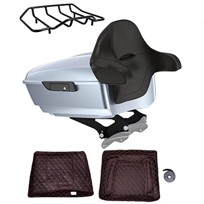 Advanblack Atlas Silver Metallic King Tour Trunk Pack, Black Mount Bracket, Top Luggage Rack, Red Trunk Pak Liners Fit for 09-Later Harley Touring, Road Glide, Street Glide Special, Electra Glide - color: Atlas Silver