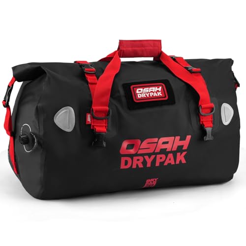OSAH DRYPAK Waterproof Duffel Bag - Motorcycle Dry Bag Tail Bag with Large Storage Space, Waterproof Luggage Duffle Bags with Outer Mesh Zipper Pocket for Camping, Kayaking, Fishing & Traveling - color: Black Red, size: 40L