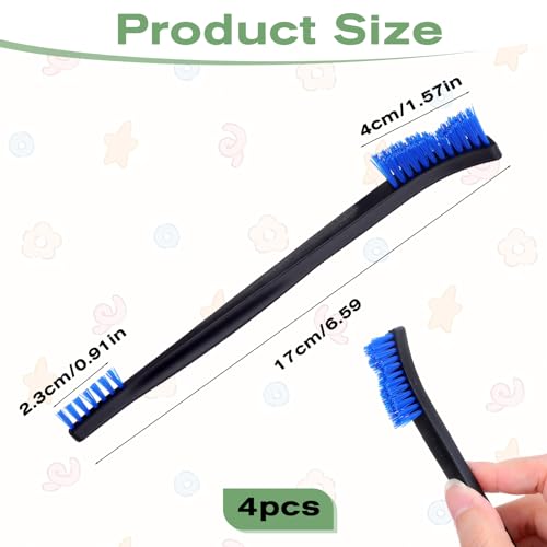 4 Pcs Small Cleaning Brush, Double-Ended Nylon Brush, Jewelry Cleaning Brushes for Detailed Cleanings of Jewelry, Cars, Kitchen, and Spaces - color: Blue Brush Head