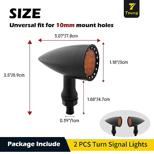 TSUNG Bullet LED Turn Signal Light Motorcycle Front Rear Indicator Small Blinker Universal for Cruiser Chopper Bobber Cafe Racer Street Bike (B-Black-Amber) - color: B-Black-Amber