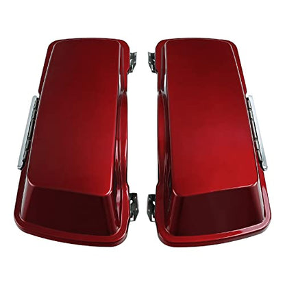 TCMT Hard Saddle bags Saddlebag w/Lid Latch & Liners Carpet Insert Fits For Harley Touring CVO Road Glide Road King Street Glide Electra Glide Ultra Classic 1994-2013 - color: Red Chrome Latches#A