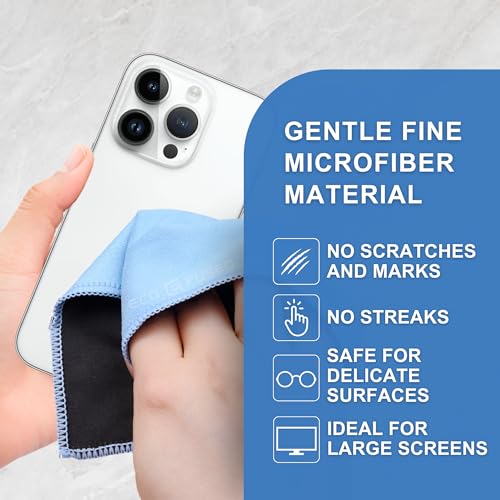 Eco-Fused Microfiber Cleaning Cloths - 5 Pack - Double-Sided Cleaning Cloths - Microfiber and Suede Cloth for Smartphones, LCD TV, Tablets, Laptop Screens, Camera Lenses (Blue & Grey - 5 Pack) - color: Blue & Grey