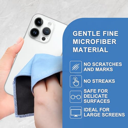 Eco-Fused Microfiber Cleaning Cloths - 5 Pack - Double-Sided Cleaning Cloths - Microfiber and Suede Cloth for Smartphones, LCD TV, Tablets, Laptop Screens, Camera Lenses (Blue & Grey - 5 Pack) - color: Blue & Grey