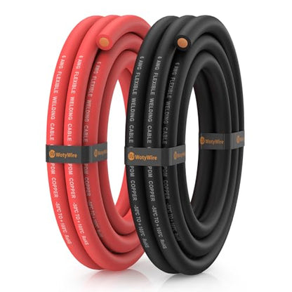 6 Gauge Wire Battery Cable, 6 AWG EPDM Welding Cable with Oxygen-Free Copper, Flexible/High Conductivity for Solar, Automotive, Battery, Inverter, RV, Marine (5 ft Red + 5 ft Black) - color: 6awg, size: 5ft