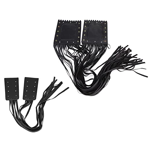 Qqmora Motorcycle Handlebar Tassel Cover Fashionable Fringe Style Design Soft Leather Grips Universal Fit for Cruiser Chopper Bobber Custom Synthetic Leather Black 2pcs