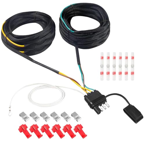 30FT 4 Pin 5 Wire Trailer Wiring Harness Kit,18AWG Pure Copper Wires with Tinned Ends to Prevent Corrosion, for Connection of Tail/Brake Lights and Turn Signals (30FT) - size: 30FT