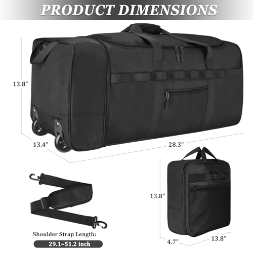 Rolling Duffle Bag with Wheels, 85L Expandable Rolling Duffel Bag for Travelling, Extra Large Foldable Carry on Travel Duffle Bag for Men - color: Black