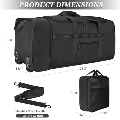Rolling Duffle Bag with Wheels, 85L Expandable Rolling Duffel Bag for Travelling, Extra Large Foldable Carry on Travel Duffle Bag for Men - color: Black
