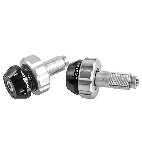Throttle Lock Cruise Control Grip Ends Handlebar Plugs Sliders for 22mm Motorcycle Handlebar with 14mm/18mm Inner Diameter or with M6 Screw Holes (Silver) - color: Silver