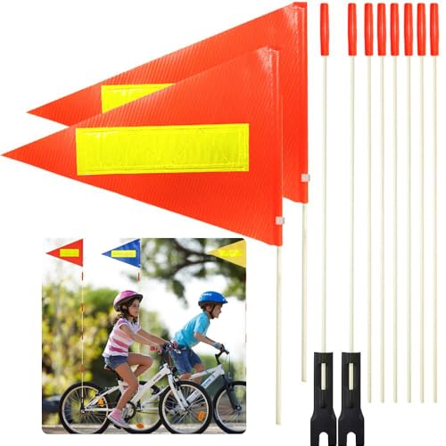2 Pcs Bike Safety Flag with Pole, 6-Feet Adjustable Height Heavy Duty Fiberglass Pole Polyester Tear-Resistant Waterproof Safety Flags(Orange with Reflective Strip) - color: 2 Pcs Orange with Reflective