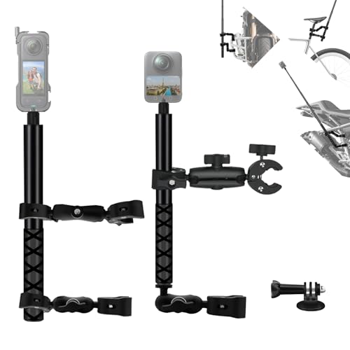 Motorcycle Camera Mount Kit Compatible for Insta360 X5-X Double Clamp with 47”Invisible Selfie Stick Bike Handlebar Holder Compatible with DJI Osmo Nano 360 Action Camera Cycling Video Boat Utv