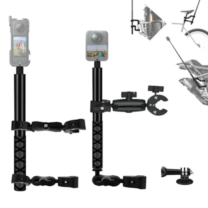 Motorcycle Camera Mount Kit Compatible for Insta360 X5-X Double Clamp with 47”Invisible Selfie Stick Bike Handlebar Holder Compatible with DJI Osmo Nano 360 Action Camera Cycling Video Boat Utv