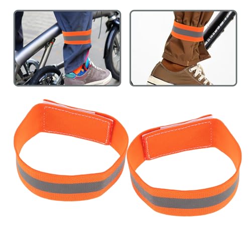4pcs Reflective Cycling Leg Bands and Arm Straps, Adjustable Elastic High Visibility Safety Gear for Night Mountain Biking and Outdoor Sports, Orange