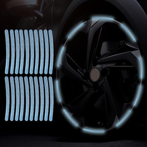 20PCS Car Wheel Reflective Decorative Strip,Night Safety Warning Stickers,Cars,Motorcycles,Bicycles are Applicable, Colorful and Diverse, a Street the Most Beautiful Car (Bling Blue) - color: Bling Blue
